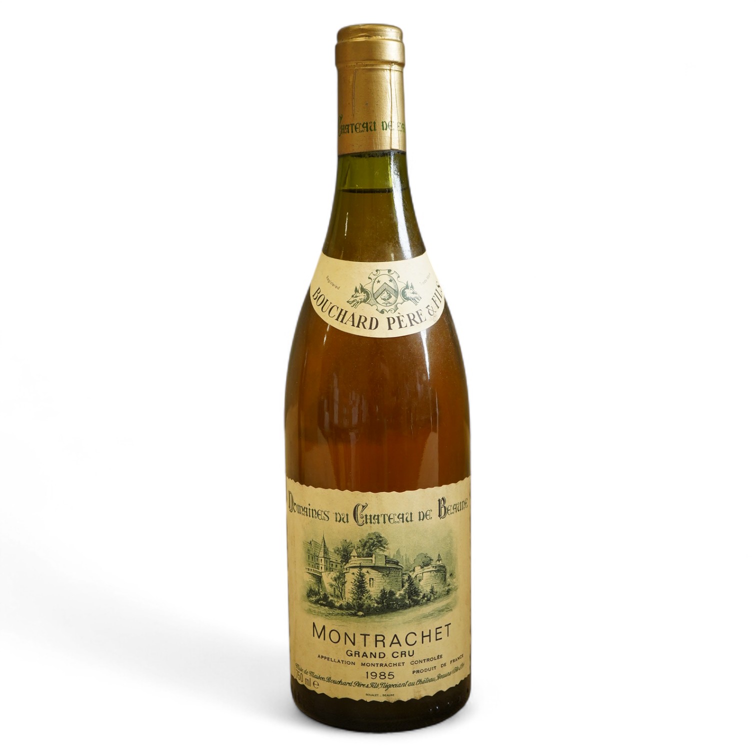 One bottle of 1985 Montrachet Grand Cru, Domaines du Chateau de Beaune.
